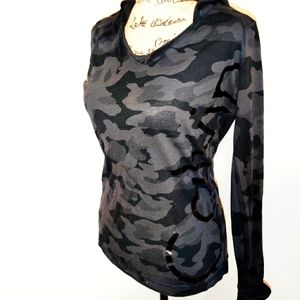 Calvin Klein Camouflage Long Sleeve Top - Black and Gray